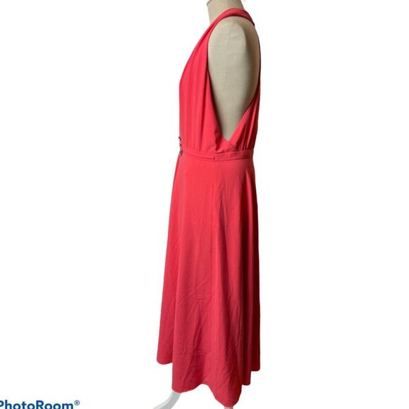 Halston Heritage Coral Sleeveless Crepe Halter Flowy Dress Women's Size 12 NWT - Picture 4 of 10